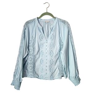JENNIFER‎ & GRACE Light Blue Crochet Lace Detail top powder blue XL